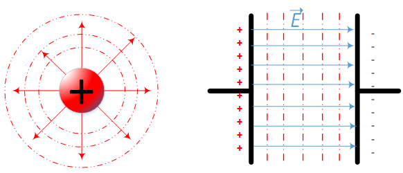 Darstellung von Potentialfeldlinien an einer Punktladung und an einem Plattenkondensator