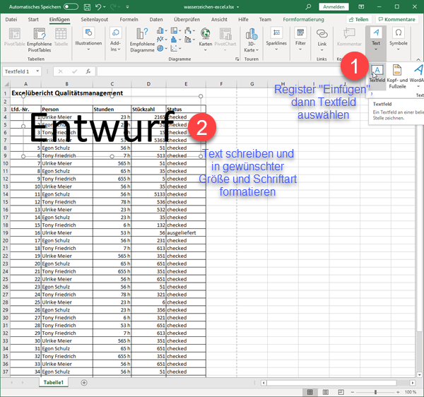 Screenshot Textfeld in Excel einfügen
